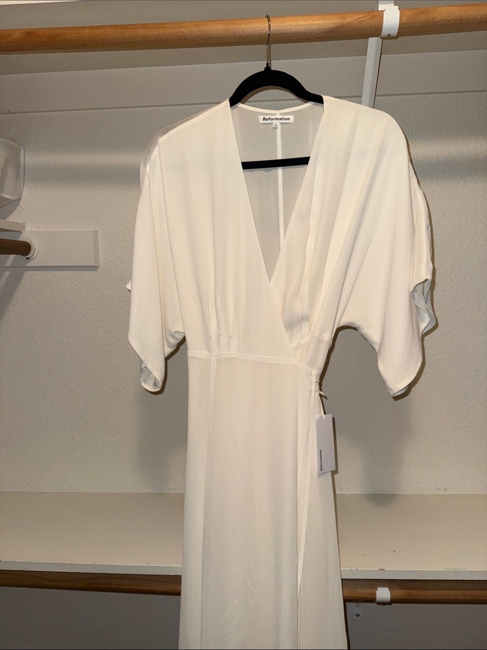 Reformation Ivory Wrap Midi Dress with Kimono Sleeves